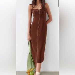 zara brown tube stitch dress maxi